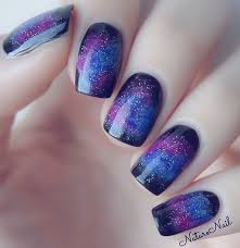Galaxy Inspired Blue Purple Nails Purple Nail Designs Galaxy Nail Art