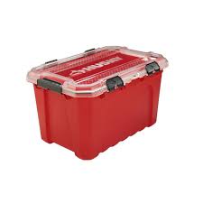 Use baskets and containers to maintain a neat clothes closet; Husky 75l Professional Duty Waterproof Storage Container With Hinged Lid The Home Depot Canada