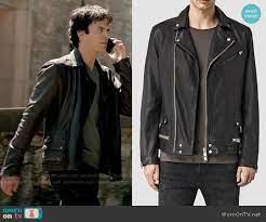 Damon S Black Leather Jacket On The Vampire Diaries Leather Jacket Vampire Diaries Outfits Black Leather Jacket
