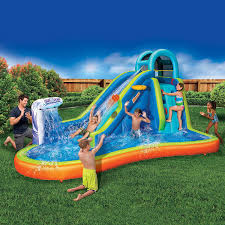 Fill water balloons with water, cornstarch, and food coloring to make awesome splatter paint bombs. Amazon Com Inflatable Giant Water Slide Huge Kids Pool 14 Feet Long By 8 Feet High With Built In Sprinkler Wave And Basketball Hoop Heavy Duty Outdoor Surf N Splash Adventure