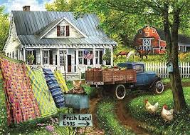 Generally puzzles are 1000+ pieces rather than 1000 exactly, but in the rare occasion that they have exactly 1000 pieces, there are generally pieces that are half the size of a normal piece, that fit together to make a normal sized piece, or the dimensions for the puzzle could also be irregular, like 20x50 pieces. Countryside Living 1000pc Jigsaw Puzzle By Sunsout Larger Piece Jigsaw Puzzles Countryside Living Farm Paintings