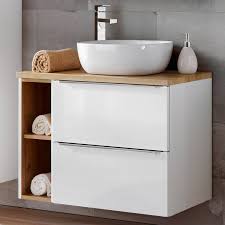 Das waschbecken hat eine gebürstete oberfläche aus holz. Waschtisch Unterschrank 80cm Mit Keramikbecken Toskana 56 In Hochglanz