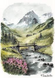 E Una Illustratrice Francese Di Paesaggi Montani E Scene Rurali Il Tutto Con La Tecnica D Paesaggi Pittura Di Paesaggio Ad Acquerello Illustrazione Francese