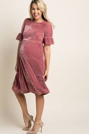 Pink Polka Dot Velvet Midi Dress Maternity Midi Dress Maternity Dresses Fashion