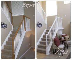 How To Update A Banister For Less Than 50 Marlowe Lane Diy Staircase Makeover Banisters Entryway Inspiration