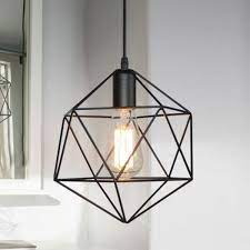 1 Light Geometric Cage Pendant Light Industrial Black Metal Hanging Lamp For Kitchen Isl Cage Pendant Light Bedroom Cage Pendant Light Dining Room Pendant Lamp