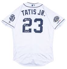 The official padres pro shop on mlb shop has all the authentic padres jerseys, hats, tees, apparel and more at mlbshop.com. Lot Detail 2019 Fernando Tatis Jr Game Used Signed San Diego Padres Home Jersey Used On 7 29 19 For Career Home Run 18 Mlb Authenticated Jsa