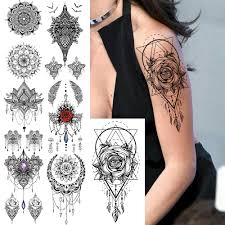 27 de octubre de 2013: Tatuaje Temporal Geometrico De Flores De Rosas Para Mujeres Tatuajes De Henna Sexis Negros De Mandala Pegatinas De Buho Joyas Falsas Tatuajes Mehndi Cofres Tatuajes Temporales Aliexpress