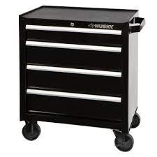 Husky 26 In W 4 Drawer Rolling Cabinet Tool Box Chest In Gloss Black Hkst98066bk The Home Depot Tool Chest Box Chest Tool Box