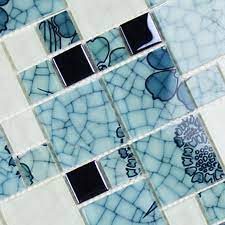 Mixed tiles wall paper design in blue and white. Crystal Glass Mosaic Kitchen Tiles Washroom Backsplash Bathroom Blue And White Tile Crackle Glass Patterns Design Shower Wall Tiles