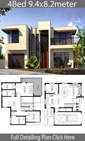 Small Home Design Plan 9 4x8 2m With 4 Bedrooms Home Ideas House Construction Plan Modern Style House Plans Duplex House Design
