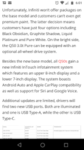 To use carplayavailability may vary depending on market., siri voice control connect an ios device with support for carplay to the usb port. 2020 Q50 S Come With Apple Car Play And Android Auto Hopefully Will Be Updated Throughout Older Models Personally Hope It S Updated To 2015 To 2019 Models I Have The 2018 Q50sport Q50