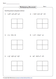 Multiply Binomials Using Box Method Text Features Worksheet Printable Math Worksheets Polynomials