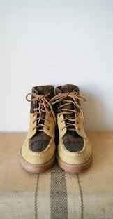 Vintage Boots 90s Boots Hiking Boots Leather And Plaid Wool Etsy Vintage Boots Boots 90s Boots