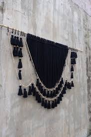 Black And White Macrame Wall Hanging Black Wall Hanging Gothic Home Decor Boho Tassels Garland Decoration Macrame Headboard Black Wall Decor Macrame Headboard Black Walls