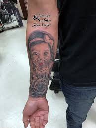 Best Black And Grey Tattoo Artists In San Diego Baby Portrait With Rose Baby Tattoos Portrait Tattoo Sleeve Portrait Tattoo