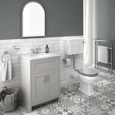 The white color and dark grey veining of this quartz is reminiscent of marble. Chatsworth Grey White Marble 4 Piece Low Level Bathroom Suite Victorian Plumbing Uk
