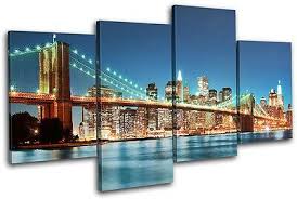 New york city manhattan skyline canvas print. New York Skyline Bridge City Multi Canvas Wall Art Picture Print Va Ebay New York Canvas Wall Art Pictures Wall Canvas