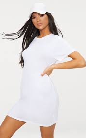 Basic White Short Sleeve T Shirt Dress In 2020 White Tshirt Dress T Shirt Dress White Short Sleeve Dress