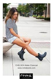 Chelsea boots are a classic wardrobe staple that can be paired with almost any outfit, whether it's workwear, formal wear or casual wear. Chelsea Matte Charcoal Women S Rain Boots Rainboots Outfit Summer Work Outfits Rain Boots Outfit Spring