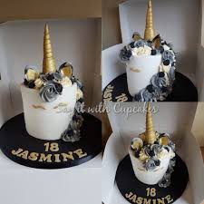 18th Birthday Black And Gold Cupcakes Black Gold Unicorn Cake 35th Birthday Cakes Unicorn Birthday Cake Black Unicorn Cake