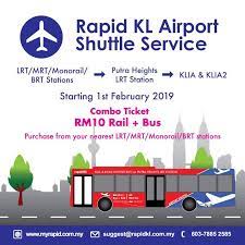 With this combo ticket, passenger is entitled to ride the lrt/mrt/monorail/brt from any station to putra heights lrt station and aboard the shuttle bus to klia or klia 2. Moovit A Cheaper Commute To Klia With Rapidkl