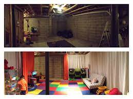 My Basement Playroom Transformation Done Basement Makeover Unfinished Basement Playroom Basement Inspiration