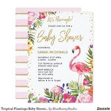 Tropical Flamingo Baby Shower Floral Invitation Zazzle Com Floral Invitation Flamingo Baby Shower Bridal Shower Flowers
