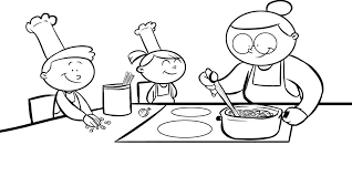 Estos dibujos son ideales para compartir y divertirte pintando con tu familia. Colorear Abuela Cocinando Con Sus Nietos