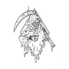 Check spelling or type a new query. Grim Reaper Holding Smoking Hot Cup Of Coffee And Scythe Tattoo Line Drawing Black And White Digital Art By Aloysius Patrimonio
