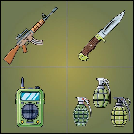 Four different types of weapons and other items 73476710 Vector Art at  Vecteezy