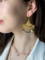 Gold Chandelier Earrings Statement Dangle Earrings Oversize Ethnic Earrings  Tribal Earrings Christmas Gift for Her
