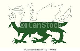 D many detailed isolated on hand drawn vector dragon illustration. Welsh Dragon Flag Silhouette The Welsh Dragon In Outline Set Over A White Background With Flag Canstock