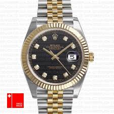 Rolex datejust 41mm steel diamonds pave dial roman numerals. Rolex Datejust 41 Jubilee Black Dial With Diamond 2 Tone Replica Watch