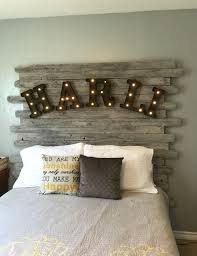 Diy Recycled Wood Fence Panel Headboard Whitewashed With Light Up Marquee Letters From Michael S It Too Headboard Projects Diy Wood Headboard Panel Headboard