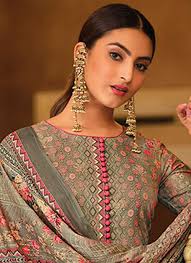 Shop Online Resham Cotton Designer Palazzo Suit in Grey : 212662