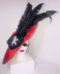 Big Red Feather Fascinator With Vintage Brooch Red Fascinator Fascinator Red Feather