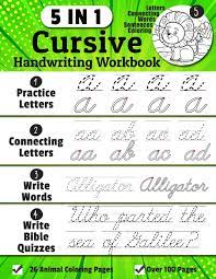 English cursive handwriting practice books. Cursive Handwriting Workbook 5 In 1 Cursive Handwriting Practice Books Beginning To Master For Kids Tracing Letters Connecting Cursive Letters Quiz Sentences 26 Animal Coloring Pages Jean Denis 9781095708804 Amazon Com Books