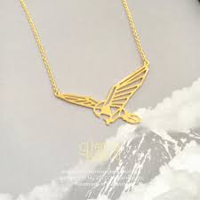 Eagle Bird Necklace Origami Necklace Animal Necklace Bird Jewelry Gold Plated Necklace Geometric Necklace Gift For Her Gift Under 40 By Glorikamishop O Tatouage