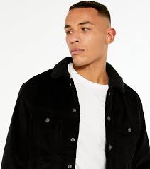 Jack Jones Black Cord Borg Collar Jacket New Look