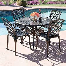 Amazon Com Kinger Home 5 Piece Cast Aluminum Patio Dining Set W 4 Chairs Umbrella Ho Cast Aluminum Patio Furniture Aluminum Patio Furniture Patio Dining Set