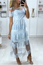 Das kleid im klassischen romantischen design mit schlichtem ausschnitt und kurzarm ist ein stillvoller und einzigartiger look für sie in diesem sommer. Longue Robe Bleu En Voile Double Avec Dentelle