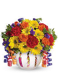 Hand delivered by a local florist. Teleflora S Brilliant Birthday Blooms Vase Arrangement Birthday Flower Delivery Birthday Bloom Birthday Flowers