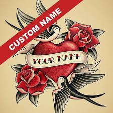 Custom Heart Name Tattoo Mother S Love Tattoo Print Heart And Swallows Heart Tattoo Il Heart Tattoos With Names Old School Tattoo Designs Old School Tattoo