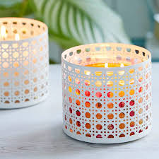 White Pierced Jar Holder Holds 3 Wick Jars Made Of Light Weight Metal With A Matte White Painted Fini Party Lite Candles Partylite Partylite Candle Holders
