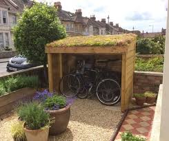 Bristol Bike Shelter With Sedum Blanket In The Green Roof Planting Area Front G Bristol Bike Shelter Wit Green Roof Planting Bike Shelter Garden Bike Storage