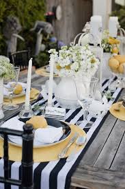 Black And White Striped Tablecloth Modern Yellow And Black And White Stripes Wedding Ideas White Table Settings White Stripes Wedding White Decor