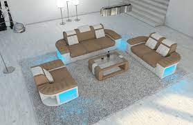 Schone Stoffsofagarnitur In Capuccino Led Beleuchtung Couchgarnitur Luxus Couch Aussenmobel