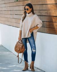 Camel can be a great place to invest as it's a classic color that's beautiful year round and breaks up the monotony of neutrals without overcommitting to shown above: Pin By Conniebeth Fillman On Everyday Fashion Cowl Neck Sweater Outfit Cream Sweater Outfit Cowl Neck Sweater