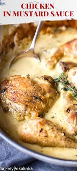 Give your chicken a fancy french treatment with a delicious ta. Chicken In Mustard Sauce Mustard Chicken Thighs Chicken Leg Recipes Easy Food Dishes